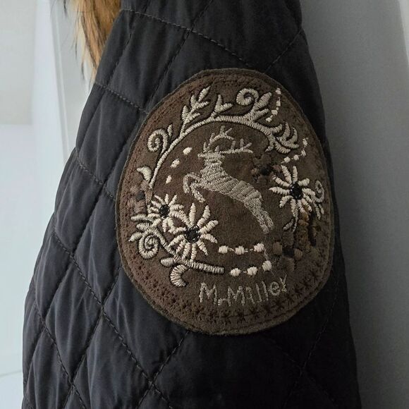 M. Miller Kristene Quilted Ulatrasuede Winter Jacket in Black Raccoon Fur Trim - Picture 4 of 16